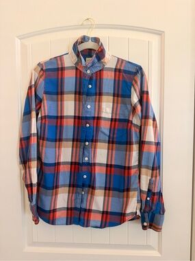J. Crew Blue and Orange Plaid Button-Down Shirt